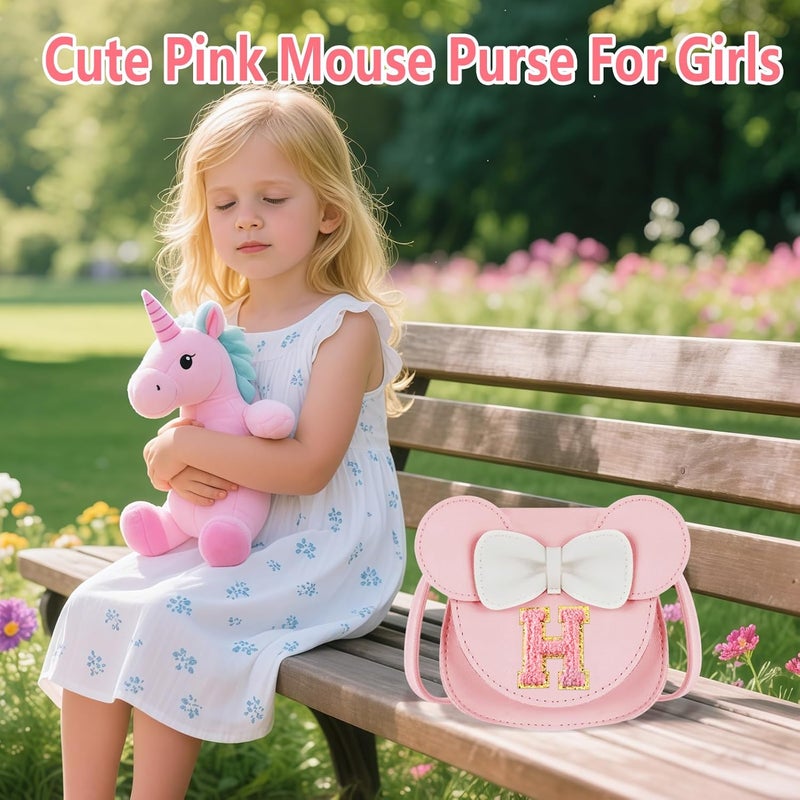 URSKYTOUS Toddler Purse Gifts for Girl Kids Little Initial Mouse Ears Bow Crossbody Bag Pink Cute Pu Shoulder Handbag - Image 5